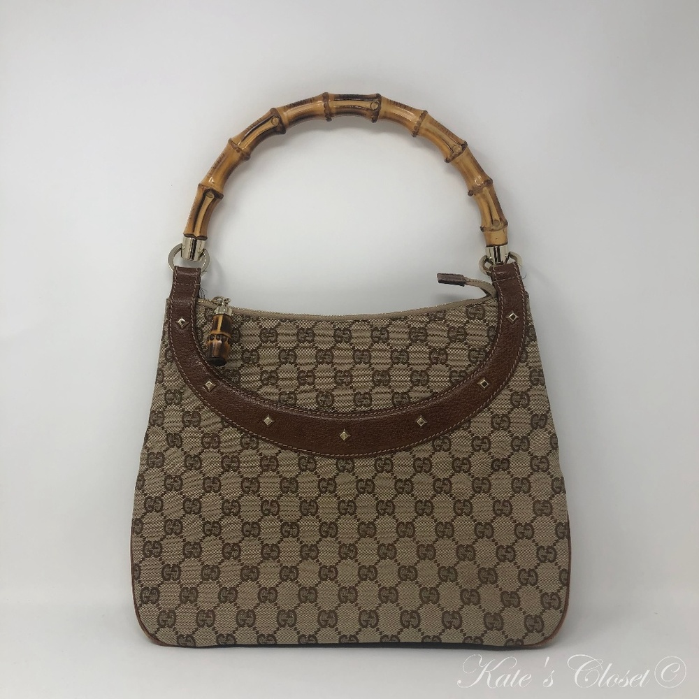SOLD!! GUCCI GG Canvas Bamboo Shoulder Bag